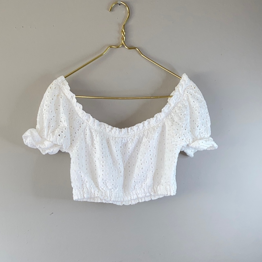 Elegant White Eyelet Off-Shoulder Blouse